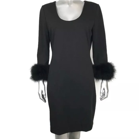 Calvin Klein Black Cocktail Dress Feather Cuff - Picture 1 of 5